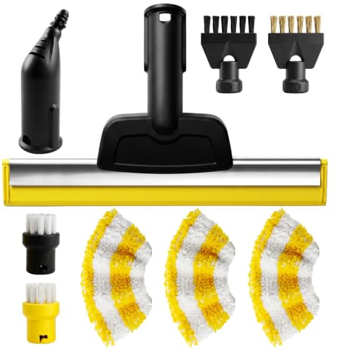 9-Piece Steam Cleaner Accessory Set for Karcher SC1, SC2, SC3, SC4 & SC5 – Includes Window Nozzle, Concentrated Nozzle, 2 Round Brushes, 2 Flat Brushes, and 3 Microfibre Towels