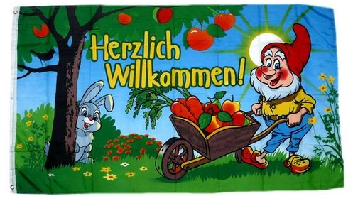 Fahne/Flagge Herzlich Willkommen Gartenzwerg 90 x 150 cm