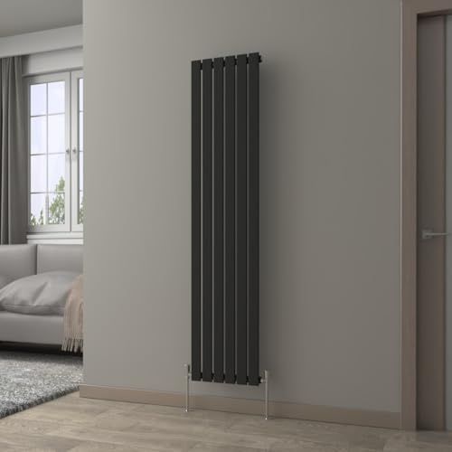 NRG Black Vertical Radiator 1800x408mm Single Flat Panel Central Heating | Column Radiator, Mild Steel, Designer Radiator, Wall Mounted, Tall, with Brackets, for Bathroom, Kitchen Living Room