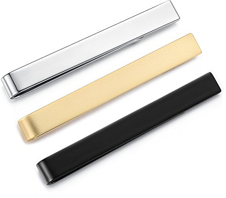 HONEY BEAR 3 Stück 5.4cm Herren Krawattennadel Set Krawattenklammer für Normale Krawatte Tie Clip (Glänzendes Silber+Schwarz+Mattes Gold ohne Box)