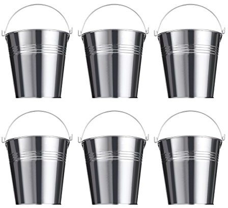 NUOLUX Small Tin Metal Bucket - Multi-functional Tin Pail for Flowers Chips Vintage, Summer Party Supplies, 6 Pieces, 10 cm