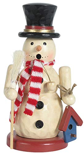 OBC Räuchermännchen Schneemann m. Strickschal beige, 20 cm, Dekofigur handbemalt im Kunsthandwerks-Stil/Räuchermann/Räucherfigur aus Holz