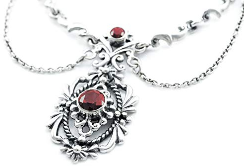 WINDALF Mittelalter Collier ARIS 50 cm Gothik Halsschmuck Steam Punk Design Roter Kristall Vintage 925 Sterlingsilber