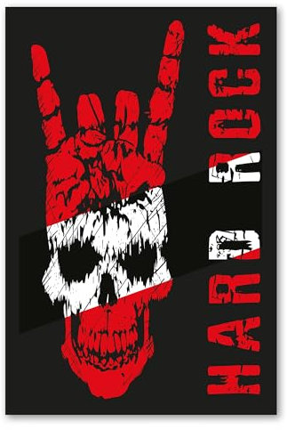 Postereck - 2378 - Retro Plakat, Hard Rock Schädel Totenkopf Rot - Spruch Schrift Wandposter Fotoposter Bilder Wandbild Wandbilder - Poster - 3:2-30,0 cm x 20,0 cm