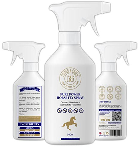 Pure Power Horse Fly Spray 500ml – 8-Hour Sweat-Resistant Citronella Spray by Cooper and Gracie | Soothes Itchy Skin, Hydrates & Repels Biting Insects | Organic & Natural
