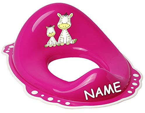 ANTI RUTSCH - Toilettensitz/Toilettenaufsatz/Sitzverkleinerer - pink - rosa Tiere - Zebra inkl. Name - Bieco - Standardgröße mit Lehne & Pullerschutz ..