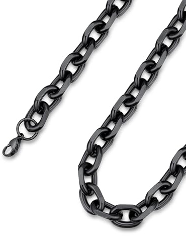 ChainsHouse Kette für Damen Herren Rolokette Edelstahl Halskette Ankerkette 3/5/7/9/12 mm breit Gliederkette Robuste Hip Hop O-Kette Silber/Schwarz/Vergoldet Rolo Collier Halsschmuck Länge 46-76cm
