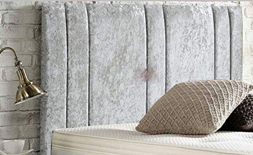 Serenity Headboad Divan Bed Luxury Crushed Velvet Padded Fabric Nice Bedroom Milano (Silver, Double 4 FEET 6 INCHES, Height 20 INCHES)