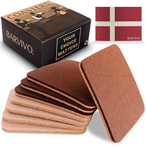 BARVIVO Moderne Untersetzer für Getränke saugfähig 8 Stück, Perfekte zweiseitige Getränkeuntersetzer für Holztischschutz mit Kratzschutz und Korkseite sofortiger Kondensationsabsorbierende Filzseite