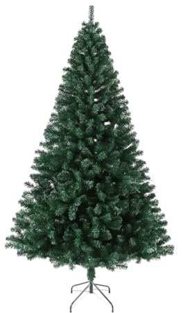 EVRE 8FT Realistic Artificial Christmas Tree 1800 PVC Tips Pine Branches Metal Stand Easy Assembly Bushy Premium Fir 240cm Green Large Xmas Indoor Outdoor Holiday Decorations