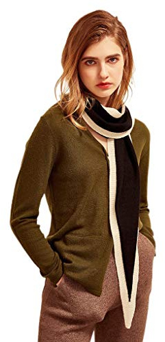 Prettystern Rautenform 2-Farbiger Kaschmir-Wolle Langer Strickschal Umschlag-Tuch schwarz Weiss