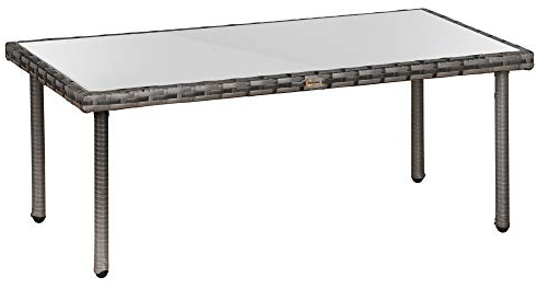 Mesa de Centro Outsunny Garden con Tapa de Cristal Templado de 5 mm en Resina Tejida imitación ratán Gris