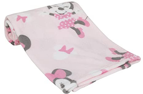 Disney Minnie Mouse Pastel Pink, White & Black Bows & Icons Super Soft Baby Blanket, Pink, White, Black