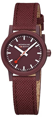 Mondaine Damen Armbanduhr Essence in der Farbe Rot mit Textil-Korkarmband, Gehäusedurchmesser: 32 mm, MS132130LC