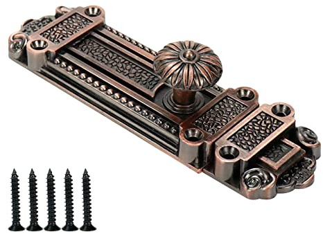Geesatis Vintage Schiebetürriegel Tor Sicherheitsschloss Verriegelung Antik Schiebetür Fensterriegel mit Befestigungsschrauben, Rot Bronze