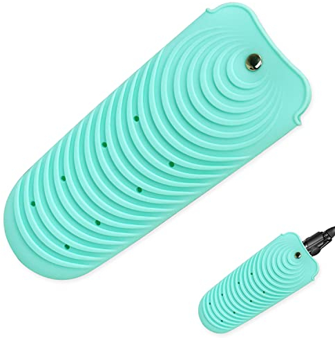 Bolsa de silicona resistente al calor para alisador de cabello, funda antideslizante para rizar y planchar, soporte portátil para rizador y rizador (verde)