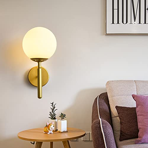Gang Wandleuchten Innen Modernes opalisierendes Glas Lampenschirm Wandbeleuchtung Vintage Industrie Loft-Wandlampen Antik Wohnzimmer Deko Design Wandbeleuchtung Küchenwandleuchte (Gold Farbe)