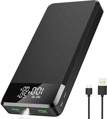 30000mAh Power Bank Portable Charger PD25W USB C Fast Charging 3 Outputs 3 Inputs High Capacity Battery Pack LED Display & Flashlight, compatible with phone tablets and more