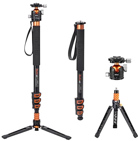 Monopiede per fotocamera, Refoni A304P Monopiede in alluminio da 183 cm con testa a sfera, con piedini di supporto per reflex digitali, fotocamere compatte e mirrorless, con un carico massimo di 15 kg