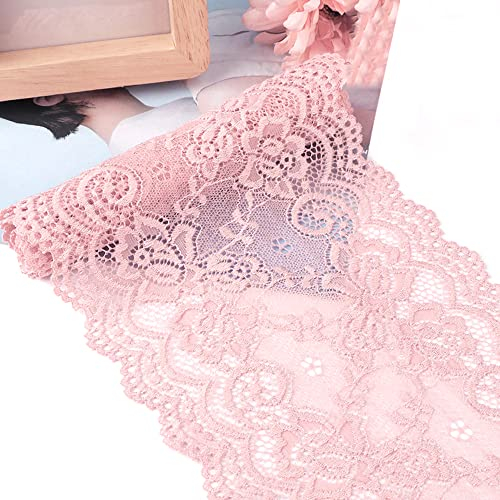 15cm x 10m Elastizität Spitzenband Spitzenbordüre Spitzenborte Zierband Dekoband Spitzen Borten Bänder zum Nähen,DIY Basteln,Deko für Kleidung Unterwäsche Dessous Hochzeitskleid Tischdeko,Rosa #2