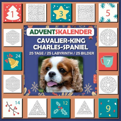 Labyrinth Adventskalender 2023 Buch: Mit Bild von Cavalier-King-Charles-Spaniel, schönes Geschenk für Kinder Cavalier-King-Charles-Spaniel lieben 25 Tage / 25 Labyrinth / 25 Bilder