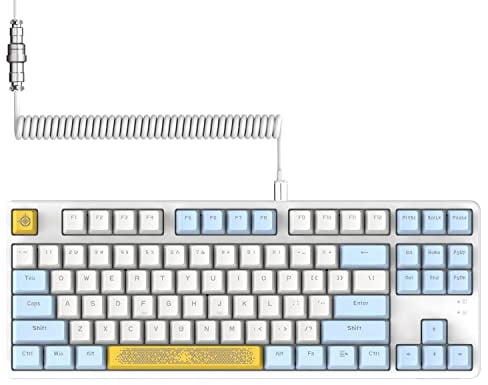 AJAZZ AK873-75% Wired Gaming Keyboard with Coiled Usb C Cable-Hot Swappable Blue Switch Mechanical Keyboard-LIGHTSYNC RGB TKL 80% Compact 87 Keys PBT Keycaps-Detachable Magnetic Upper Cover for PC/Mac