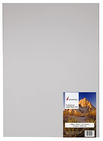 Photolux Professional Matte Paper DUO 180 gsm, beidseitig bedruckbar Fotopapier in Premiumqualität DIN A3 (297x420mm) 50 Blatt