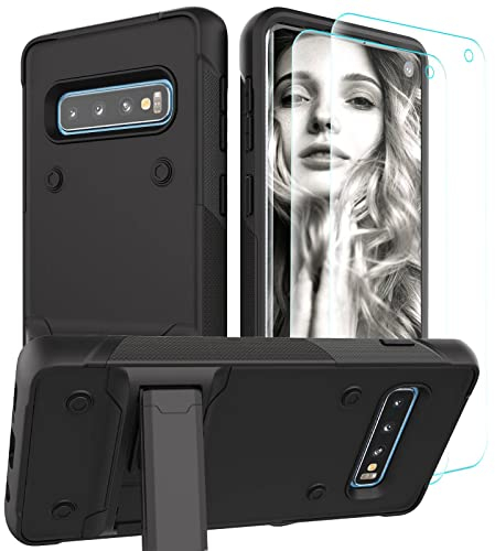 YmhxcY Hülle für Galaxy S10 mit Samsung S10 mit 2-Stück Wasserkondensationsschutzfolie,[Anti-Kratzer] Militärische Stoßfeste Handyhülle Samsung Galaxy S10-Schwarz