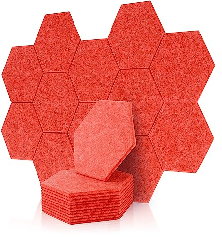 Rdutuok 12 Stück Akustik Panel,30x26x1cm Hexagon Akustik Absorber Schallschutzplatten Akustikpaneele Wand für Tonstudio, Büro,Studio und Wanddekoration (Rot)