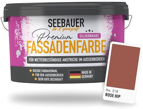 SEEBAUER diy Silikonharz-Fassadenfarbe Rot 10L für Außen (No. 318 Rose Hip) Selbstreinigende Fassadenfarbe mit Lotuseffekt - Geeignet für Putz, Mauerwerk und Beton