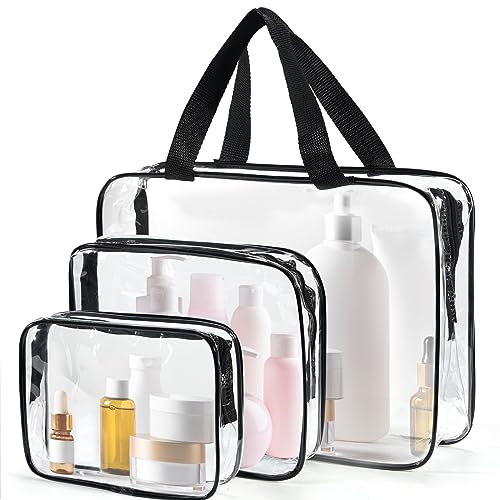 3 Stück Kulturbeutel Transparent, Transparent Kulturbeutel Durchsichtig, TSA-geprüft Handgepäck Kulturtasche, Kosmetiktasche, Reisezubehör von Flüssigkeiten Damen & Herren, Reiseset Handgepäck