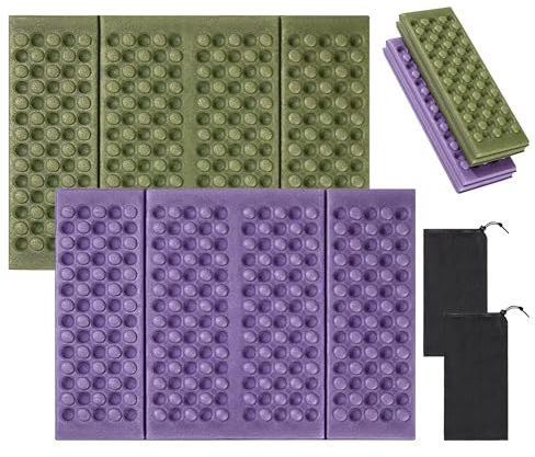 Esterilla Plegable para Sentarse Cojín de Asiento Portátil Almohadilla para Sentarse de Espuma XPE Ultraligera para Acampar, Parque, Picnic, Senderismo 2 Piezas (Verde y Púrpura)