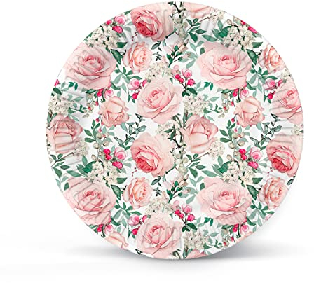 PAW - Assiette Jetable en Carton (23 cm) I Lot de 8 Assiettes Jetables I Idéale pour Barbecue, Anniversaire ou Fête I Assiette Jetable Anniversaire - Gorgeous Roses