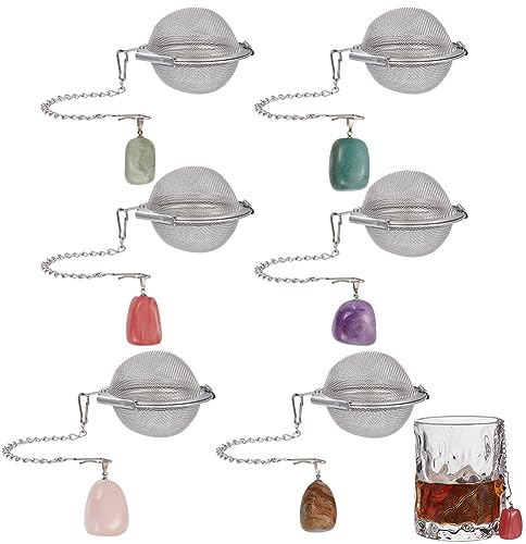 UNICRAFTALE 6 Sets Runde Teesieb Für Losen Tee Edelstahl Teefilter Kugel Mesh Teesieb Mit Edelstein Nugget Anhänger Tee Ei Sieb Set Zum Aufbrühen von Tee Gewürze Und Gewürze