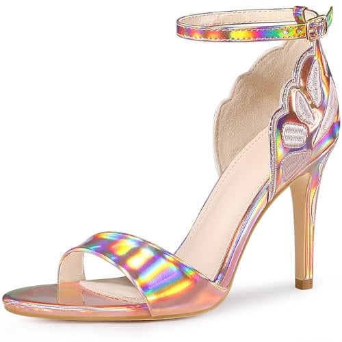 Allegra K Women's Embroidered Strap Stiletto Heel Sandals Rose Gold US 6/UK 4/EU 36