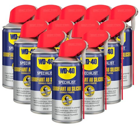 WD-40 Specialist • Lubrifiant Au Silicone • Spray Double Position • Formule Propre • Isolation contre l'humidité • Comptatible tous métaux, plastiques, caoutchoucs, bois • Carton de 12 aérosols 250 ML