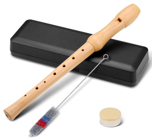Fentar Flauta Madera, Flauta Dulce Soprano de Estilo Alemán, Flauta Escolar Adultos Principiantes, Flauta de 8 Orificios Diseño Desmontable, con Funda Flauta Escolar y Limpiador Flauta Escolar