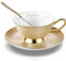 HUAMu Ensemble Tasse Soucoupe Porcelaine Anglaise à la Cendre d'os, Bone Chine Service à Thé Café,avec Cuillère,Doré- 1 Set 200ml