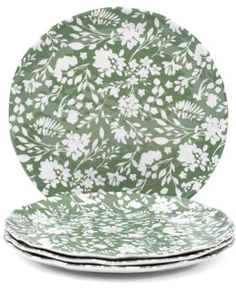 222 Fifth Melamine Dinnerware (Sage Floral, Dinner Plates - 4 pack)