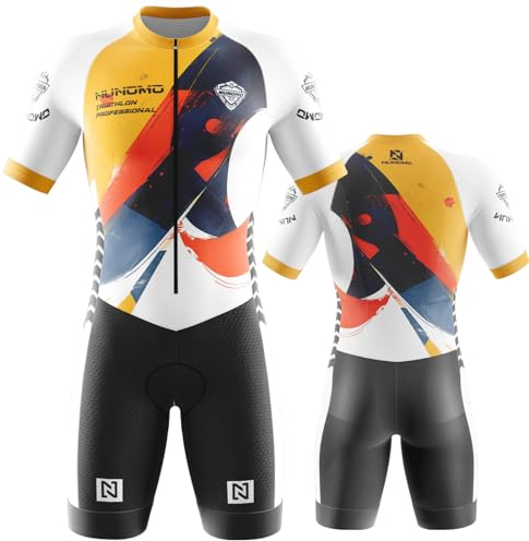 NUNOMO Triathlon Anzug Herren 9D Gepolstert, atmungsaktiv,Herren Radsportanzug gepolstert einteilig,Body für Fahrradtraining,Rennrad Top, Einteiliges Radtrikot-Set Radfahrer Kleidung (TYPE-10,L)
