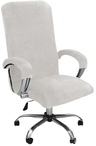 AIMENJOY Office Chair Cover Velvet Computer Chair Cover Stretch Rotating Chair Cover Removable Swivel Slipcover Boss Chair Cover High Back Chair Cover with Arm Covers (White,Medium)