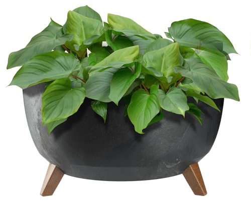 KADAX Pot de Fleurs en Plastique sur Trois Pieds, Effet Bois Élégant pour Sublimer la Décoration de Votre Maison et Jardin, Intérieur et Extérieur (Noir, 47 cm)