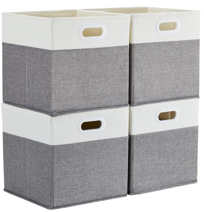 Mangata Aufbewahrungsbox 25x25x25 cm, faltenfrei Stoff Aufbewahrungskörbe für Kleiderkörbe, Körbe, Truhen, Spielzeug (4 er, Grau/Beige Weiß)