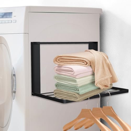 Cyiecweu Kit Sovrapposizione Lavatrice Asciugatrice Pieghevole, Supporto Lavatrice Asciugatrice, Fissaggio Supporto Universale con Stendibianchieria,40,5 x 25 cm