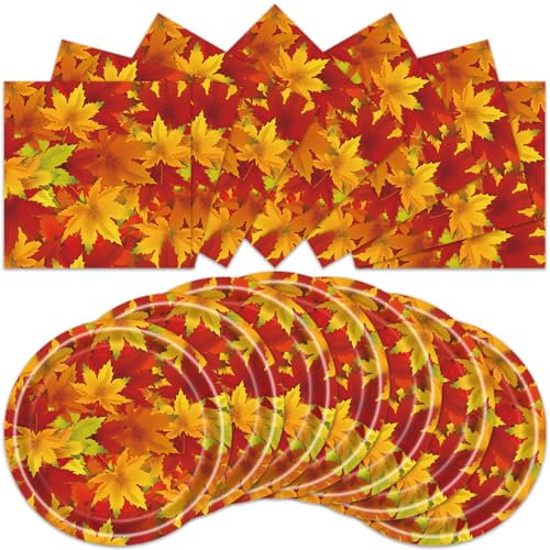 40Pcs Fall Thanksgiving Party Supplies， Autumn Leaves Party Tableware Set ，Autumn Paper Plates Napkinsfor Thanksgiving Harvest Party Decorations