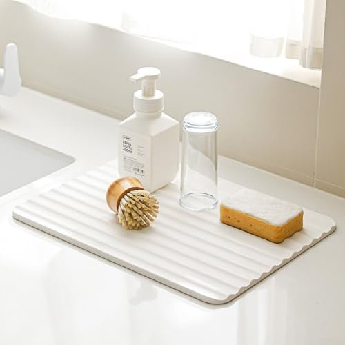 Alfombrilla de drenaje para cocina, súper absorbente, antideslizante, escurridor de platos, tapete de cocina antideslizante para secar, 40 x 30 x 2 cm (blanco)
