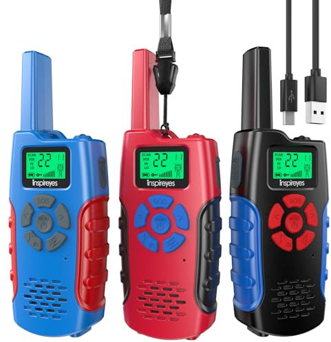 Inspireyes Walkie Talkie Kinder Aufladbar, 48 Stunden Arbeitszeit, 8 Kanäle 2-Wege-Radio, Geschenke für Jungen Mädchen, Outdoor Wandern Camping, 3-12 Jahre altes Spielzeug 3er Set Tarnmuster