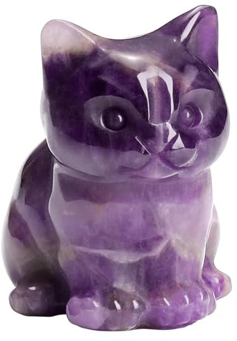 Jovivi Amethyst-Kristalle, Katzenornamente für Zuhause, Wohnzimmer, natürliche violette Amethyst-Edelsteine, Katzenfigur, lila, Schlafzimmer-Dekor, niedliche Glückskatze, Geschenke für Katzenliebhaber