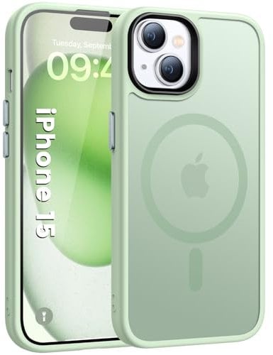 HuwaiH Magnetic case for iPhone 15, 12FT Military Grade Protection Drop Shockproof, Anti-Fingerprint Translucent Matte Case for iPhone 15(Light green)