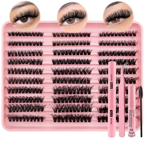 Set di 300 extension per ciglia artificiali fluffy, set di extension per ciglia spesse, con bond and seal e residui di colla, pinzette (kit da 680 K)